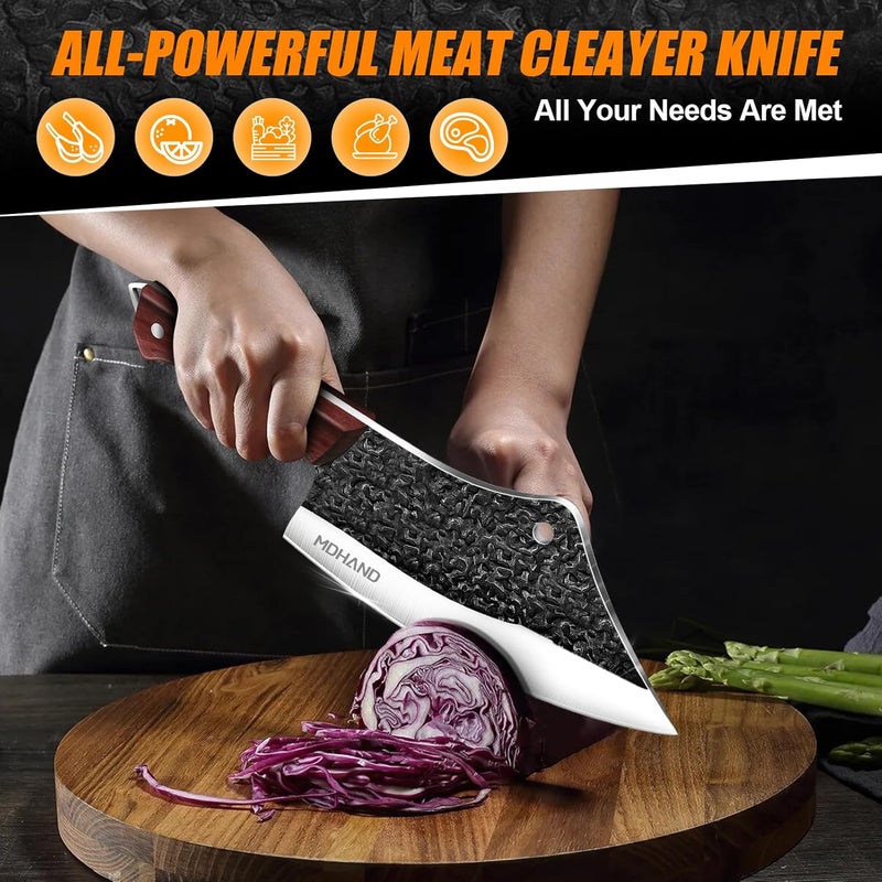 MDHAND 14PCS Butcher Knife Set, Hand Forged Butcher Chef Knife Set with Roll Bag, Sharp Meat Cleaver Knife & Bone Chopper Knives & Fillet Knives for Home & Camping & BBQ Gift for Men - Image 3